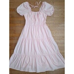 Sanctuary Women's 8 Poplin Square Neck Short Puff Sleeve Back Tie Tiered Dress